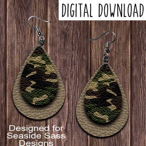 Tan Camo Teardrop Earring Design, Camouflage, Digital Download, PNG, JPEG