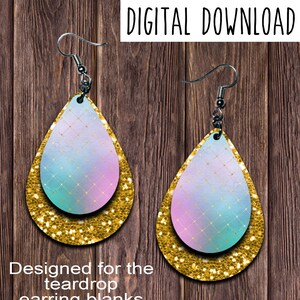 Watercolor Goldchunk Drop Earring Design, Gold Chunky Glitter and watercolor leather look sublimation design, Digital Download, PNG, JPEG