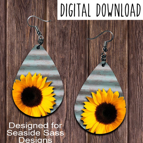 Earring Design, Drop Earring Design, Rusted Tin, Aqua, Sunflower, Flower Design, Digital Download, PNG, JPEG