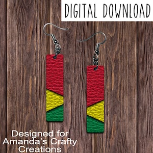 Rasta Color block Bar Earring Design, Rasta Colorblock leather look Sublimation Earring Design, Bar Earring Design