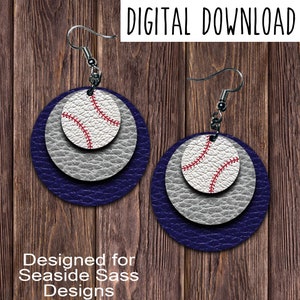 Navy GreyBaseball Circle Earring Design, Baseball Earring Design, Baseball Circles, Digital Download, PNG, JPEG