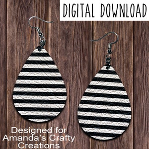 Black Stripe Teardrop Earring Design, Drop Earring, Black and White Stripes Leather Look Sublimation design, Digital Download, PNG, JPEG