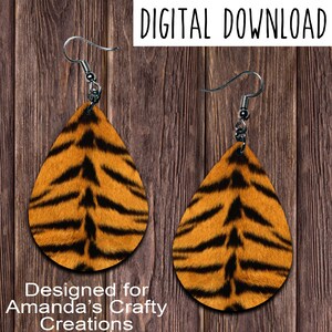 Tiger Print Teardrop Earring Design, Drop Earring Design, Faux tiger fur sublimation design, Digital Download, PNG, JPEG
