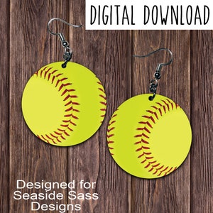 Softball Earring Sublimation Design, Circle Earrings, Digital Download PNG JPEG image 1