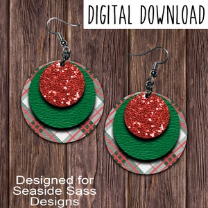 Red Green Tartan Triple Layered Circle Earring Design, Tartan, Green, Red Glitter, Earring Design, Digital Download, PNG, JPEG