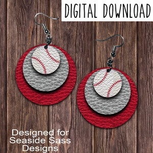 Red Grey Baseball Circle Earring Design, Red Grey, Baseball Earring Design, Digital Download, PNG, JPEG