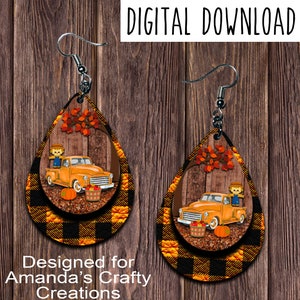 Earring Design, Drop Earring Design, Fall Earring Design, Orange Truck, Autumn, Digital Download, PNG, JPEG