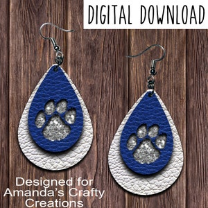 Earring Design, Drop Earring Design, Blue White Paw Print, Digital Download, PNG, JPG