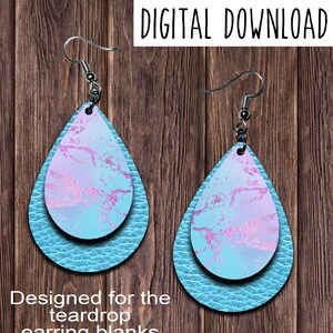 Light Blue and Purple Foil Leather Look Sublimation Teardrop Earring Design, Drop Earring Design, Digital Download, PNG, JPEG
