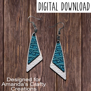 White Embossed Turquoise Grommet ET Earring Design, Drop Earring, Embossed leather look sublimation Earring, Digital Download, PNG, JPEG