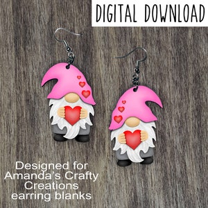 Valentine's Day Gnome Earring Sublimation Design, Hand drawn Gnome Sublimation earring design, digital download, JPG, PNG