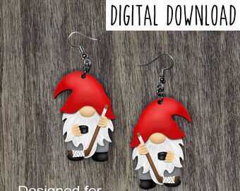 Hockey Gnome Earring Sublimation Design, Hand drawn Gnome Sublimation earring design, digital download, JPG, PNG