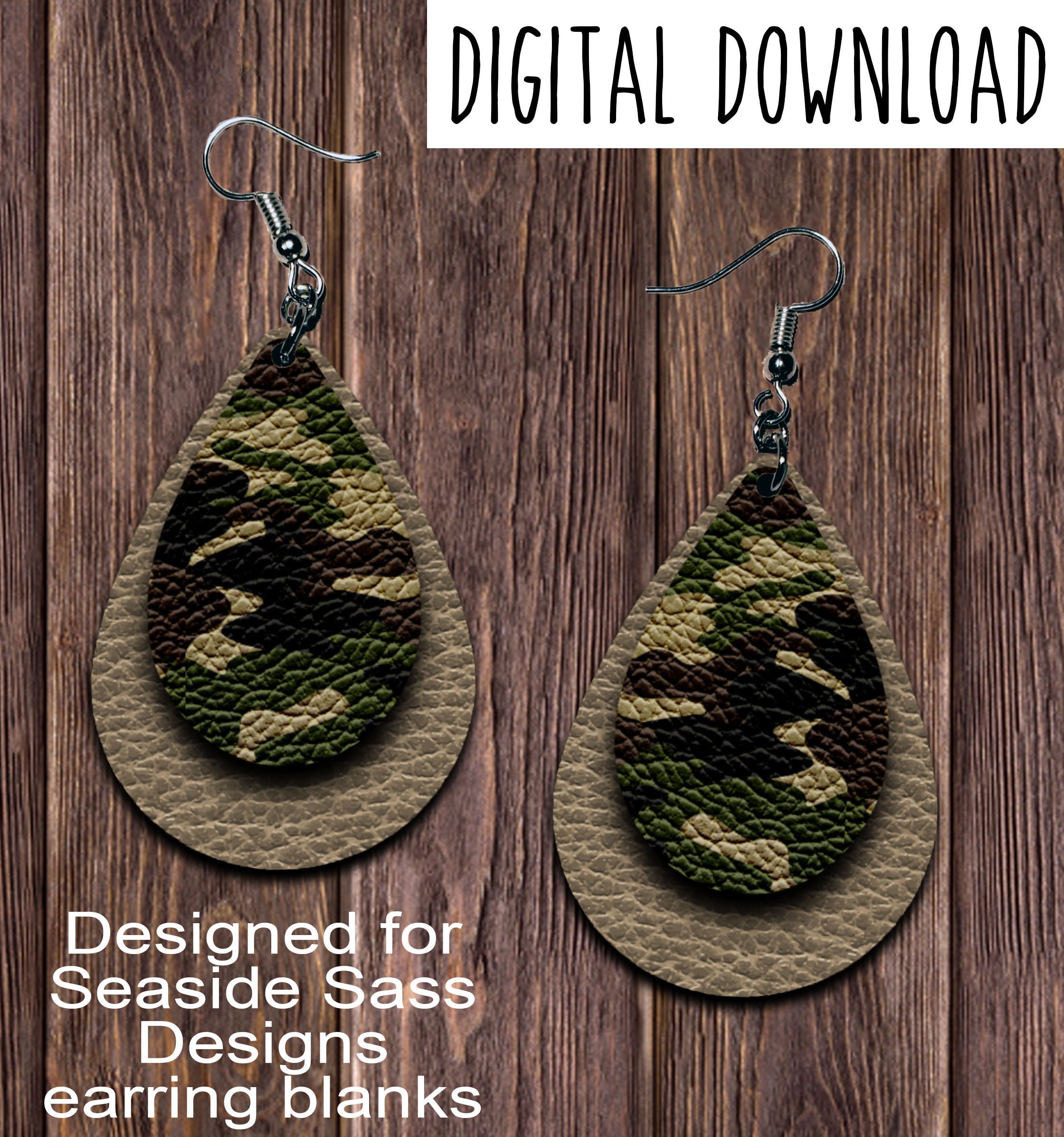 Tan Camo Teardrop Earring Design, Camouflage, Digital Download, PNG, JPEG