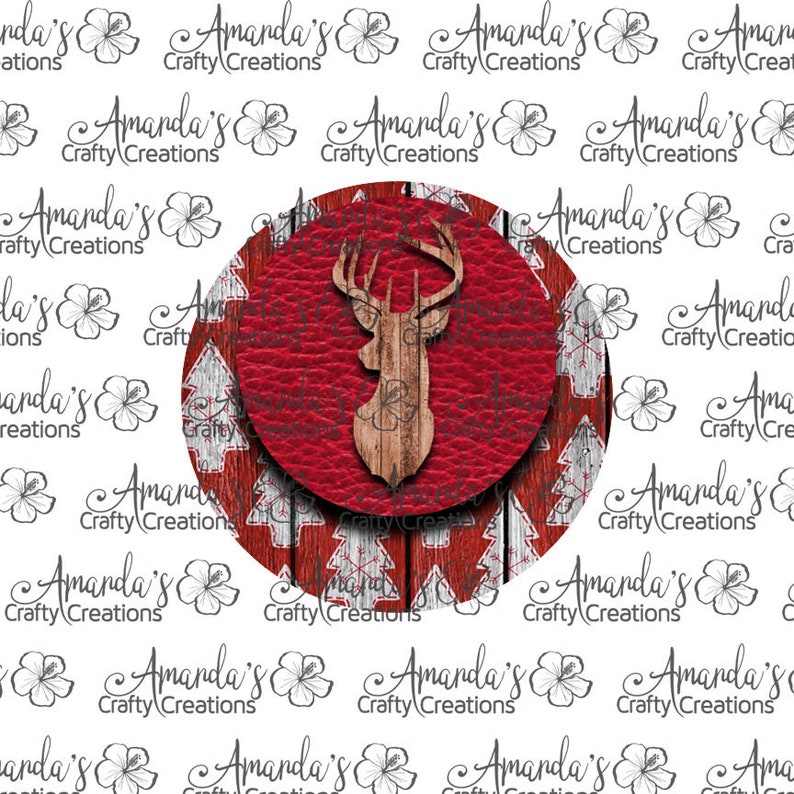 Red Wood Deer Head Circle Earring Design, Rustic, Red, Deer, Wood