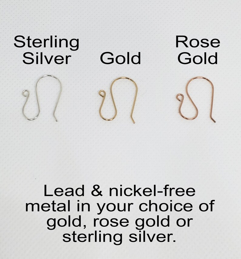 May include: Three earring hooks in different metal finishes: sterling silver, gold, and rose gold. Lead and nickel-free.