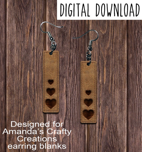 Stitched Med Leather Triple Heart Bar Earring Design, Stitched and