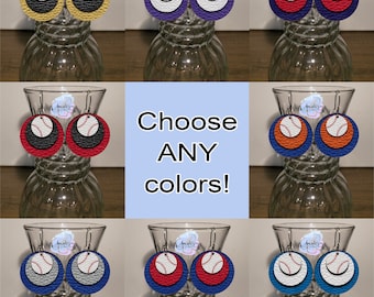 Baseball Earrings, Circle Earrings, Dangle Baseball Earrings, Custom Baseball Earrings, Team Color Baseball Earrings