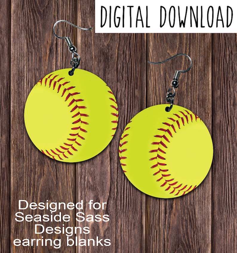 Softball Earring Sublimation Design, Circle Earrings, Digital Download PNG JPEG image 1