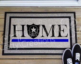 Welcome Mat, Entry Mat, Policeman Home Mat, Home Decor, Door Mat, Police Department, Personalized, Thin Blue Line, Police Decor