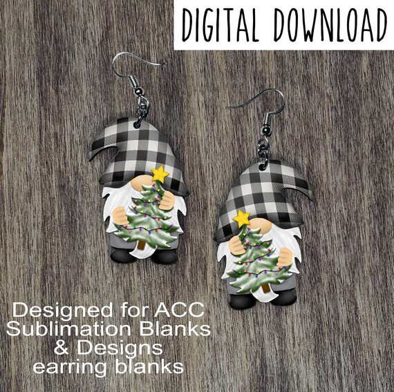 Christmas Tree Gnome Earring Sublimation Design, Hand Drawn Gnome