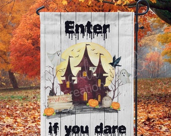 Halloween Garden Flag, Garden Flag, Garden Decor, Halloween Decor, Home Decor, Halloween Decorations, Haunted House, Scary Flag, Garden Sign