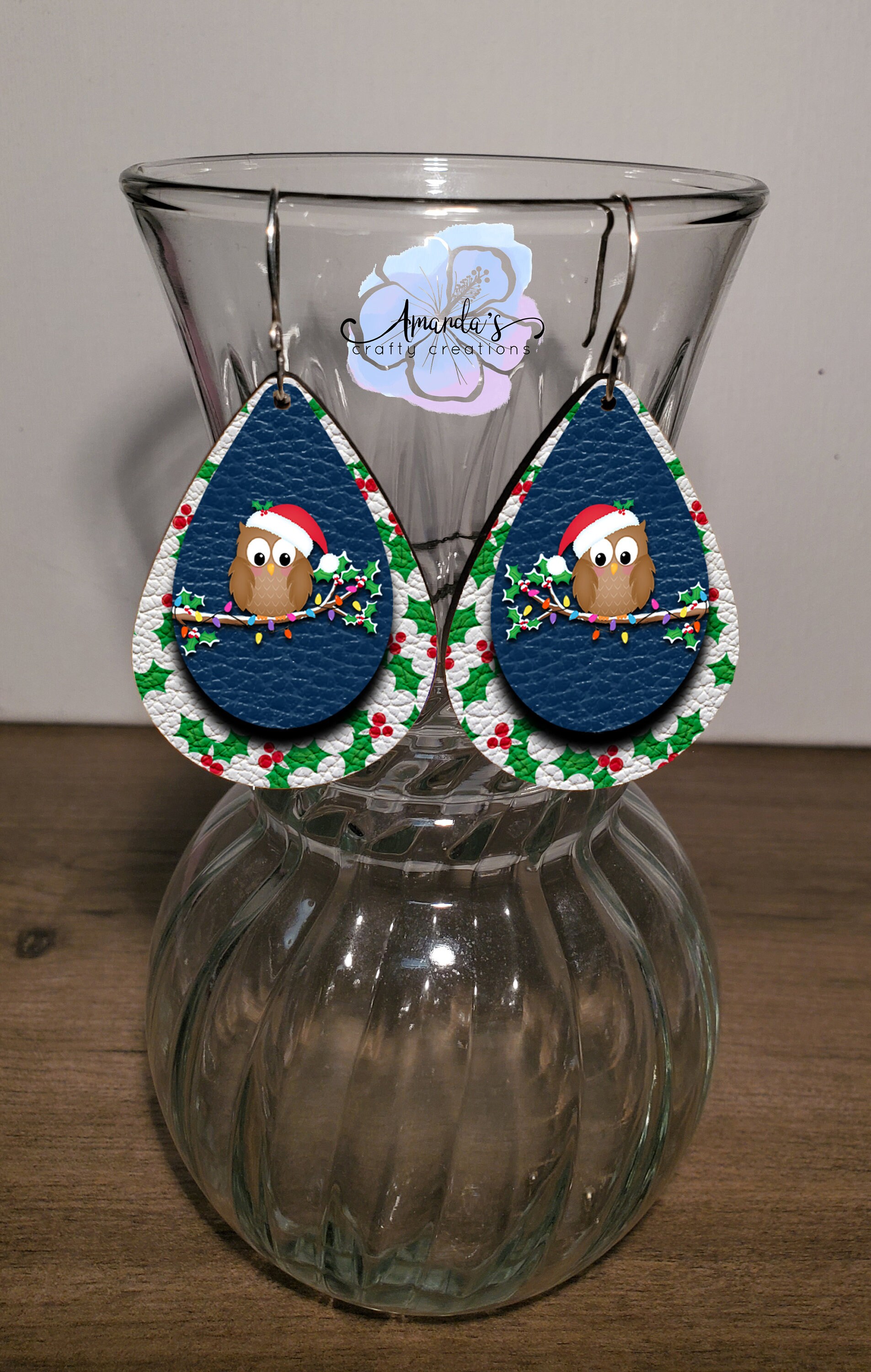 Teardrop Earrings, Dangle Earrings, Christmas Owls, Earrings, Leather Texture Earrings, Layered look