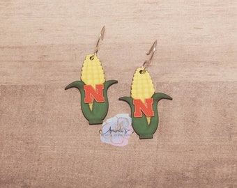 Nebraska Huskers Drop Earrings, Dangle Earrings, Corn Cob Jewelry, Husker Fan Accessories