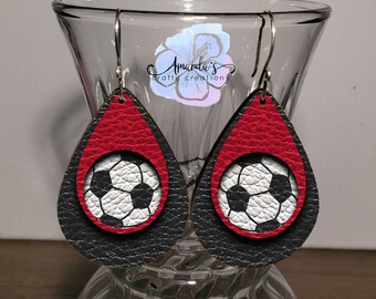 Boucles d'oreilles en forme de larme, boucles d'oreilles pendantes, boucles d'oreilles de football, ballons de football, boucles d'oreilles en cuir texturé, boucles d'oreilles superposées, bijoux de boucles d'oreilles pendantes