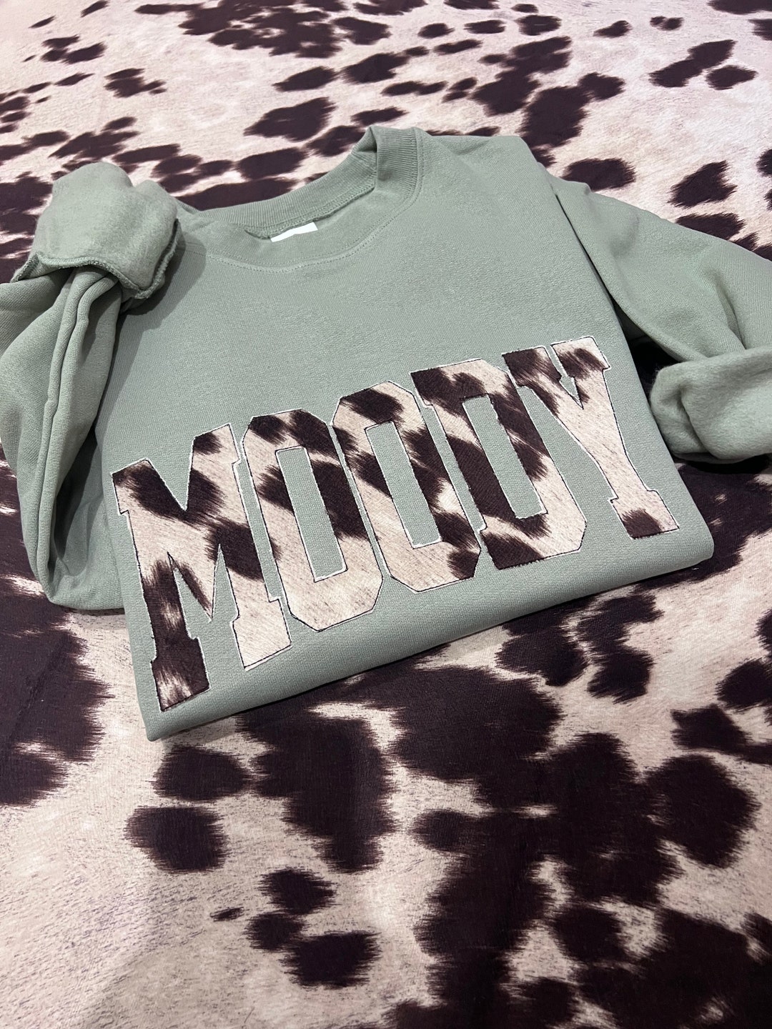 Moody Cow Print Sweatshirt , Embroidered Sweatshirt, Western Style