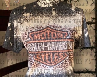 Harley Davidson Inspired Distressed Graphic T-shirt • Biker Chick T-shirt • Harley Cheetah • Motorcycle Apparel