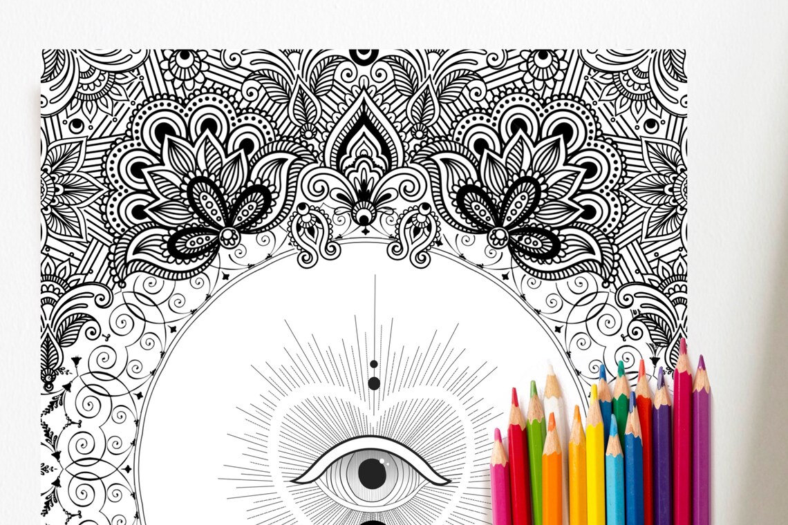 Evil Eye Mandala Adult Printable Coloring Page Digital | Etsy