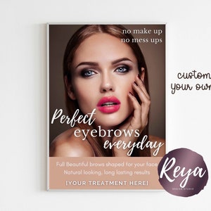 Póster de cejas ombré con microblading PERSONALIZABLE - PDF y JPEG - Imprimible. Póster y cartelería personalizables para salón de belleza