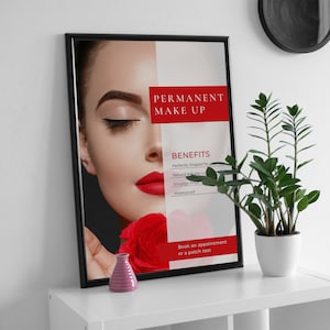 Microblading Poster GEDRUCKT & VERSENDET: 2 Farben - Beauty Salon Flyer Werbung Pink Braun Gold Microblade Flyer. Beauty-Schablone A5-A4-A3