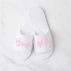 New Hot Pink Hen Party Crystal Spa Slippers Wedding Gift Brides personalised OT 