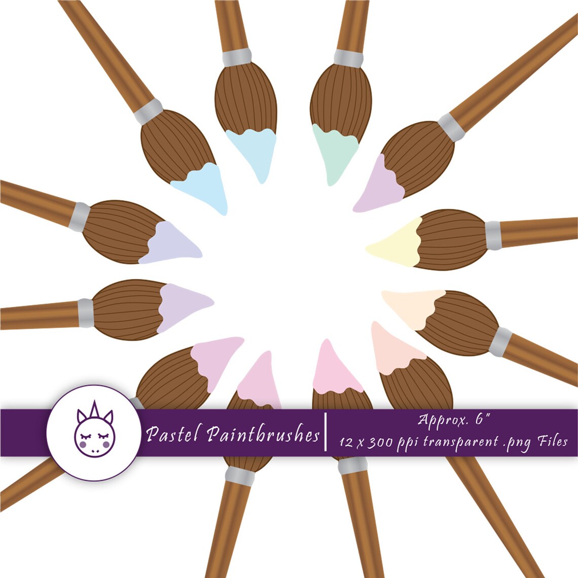 Pastel Paint Brush Clip Art 300 PPI PNG | Etsy