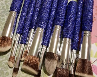 10pc Glitter Makeup Brush Set, Cobalt Purple Glitter, Full Set