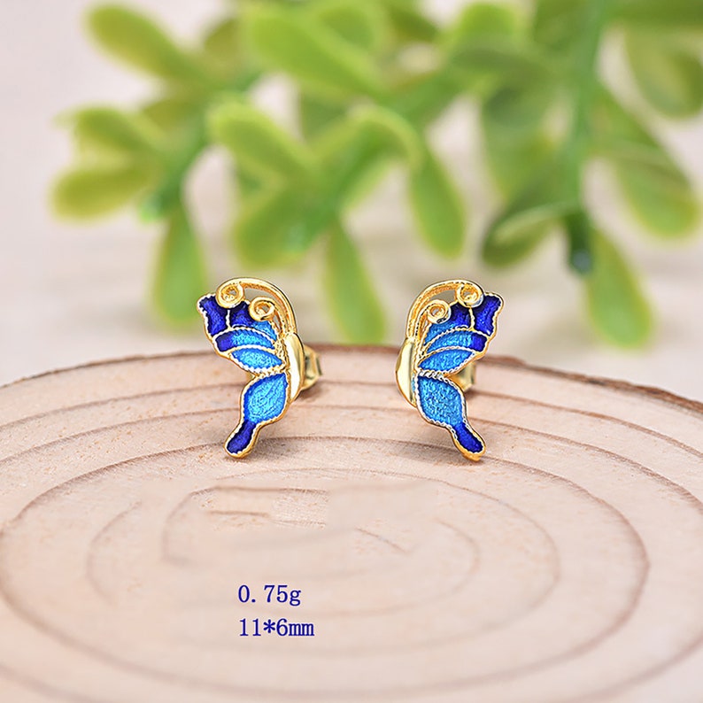 Sterling Silver Earring,Cloisonne enamel Jewelry,Nationality Earring,MINI GIFT Accessories,Statement Earring Butterfly Stud Earrings