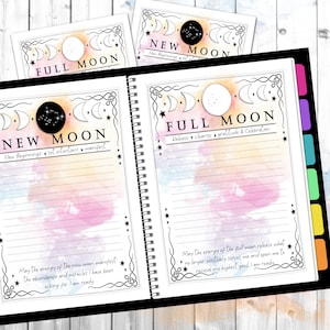 Moon Plans printable. New Moon, Full Moon, Mystic Smoke Grimoire, Book of Shadows, intentions, manifesting, release, phase planner, journal