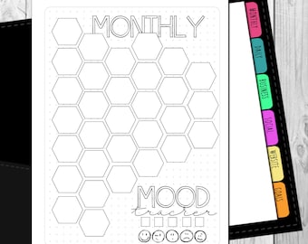 Mood Tracker | Journal | Agenda | Planner | Selfcare | Multiple Sizes | Instant Download | PDF