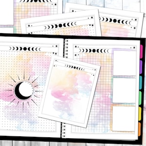Hinweis Seiten druckbar | Journal Seiten | Notizen | Planer Einlagen | Mondphase | DIY Journal | Rohling | Liniert | Gitter | Punkt | Aquarell | PDF-Datei