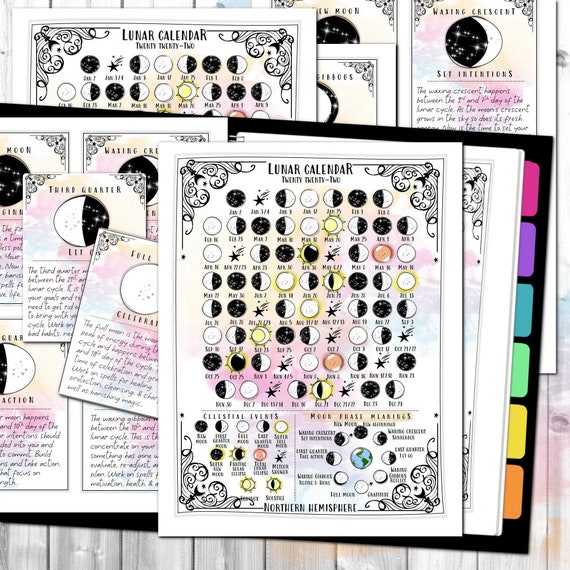 2022 lunar calendar pdf moon phase moon magic lunar etsy