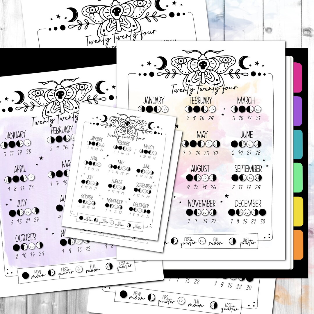 2024 Lunar Calendar, Moon Phase Planner, Monthly Lunar Cycle, Moon