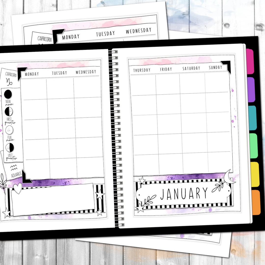 Phase Tracker Undated 12 Month Printable Calendar | Witchy Schedule | Moon Phase ...