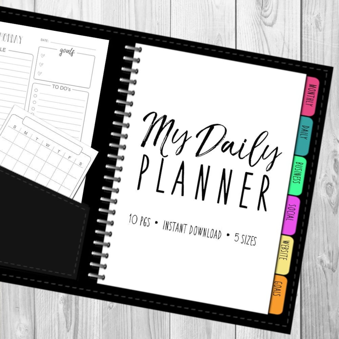 Daily Planner Printable, Undated, Multiple Printable Sizes, Instant ...
