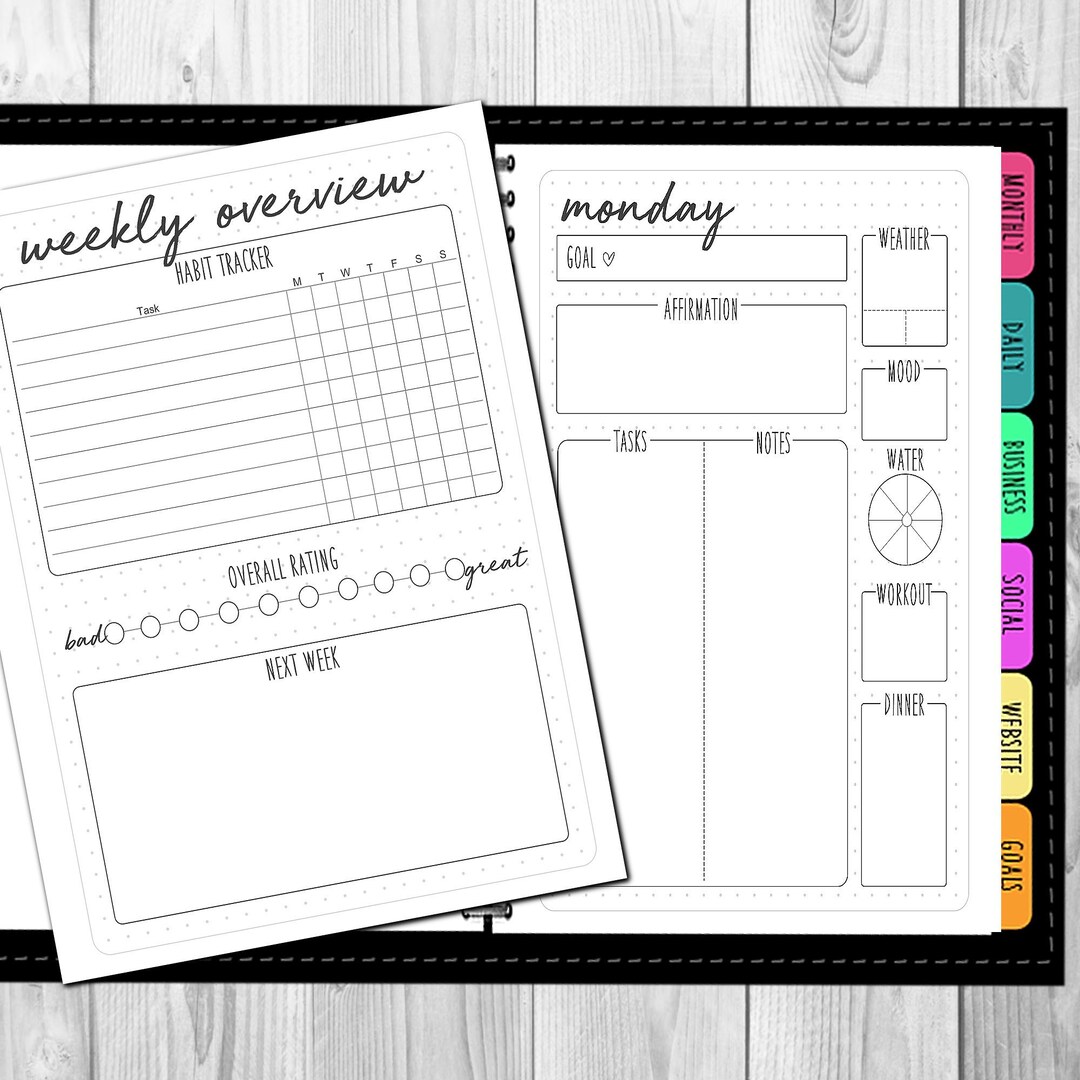Daily Planner Printable, Undated, Multiple Printable Sizes, Instant ...