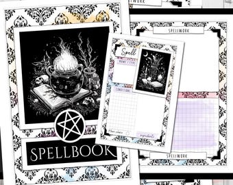 Printable Spellbook | Grimoire Style Spell Journal | DIY Magic Planner | Book of Shadows Note Pages | Pastel Gothic or Black and White | PDF