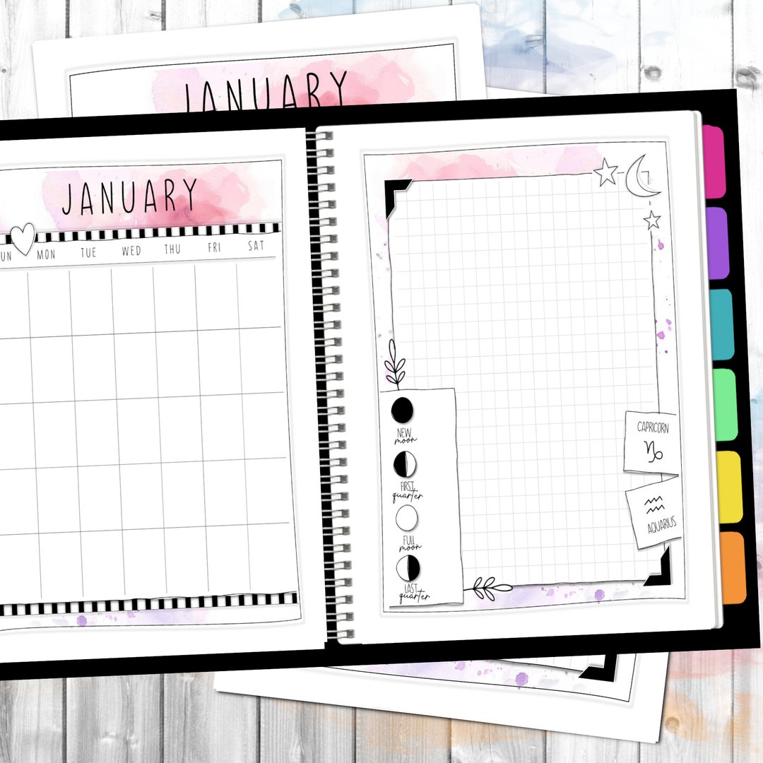 Phase Tracker Undated 12 Month Printable Calendar | Witchy Schedule | Moon Phase ...