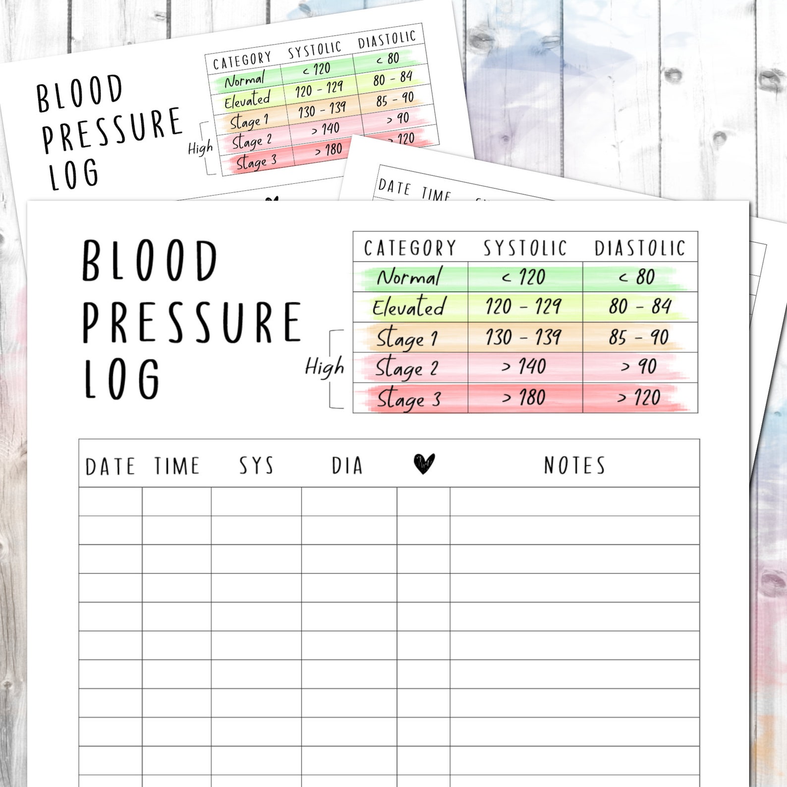 Blood Pressure Printable Log | High BP Tracker Template | Heart Rate ...