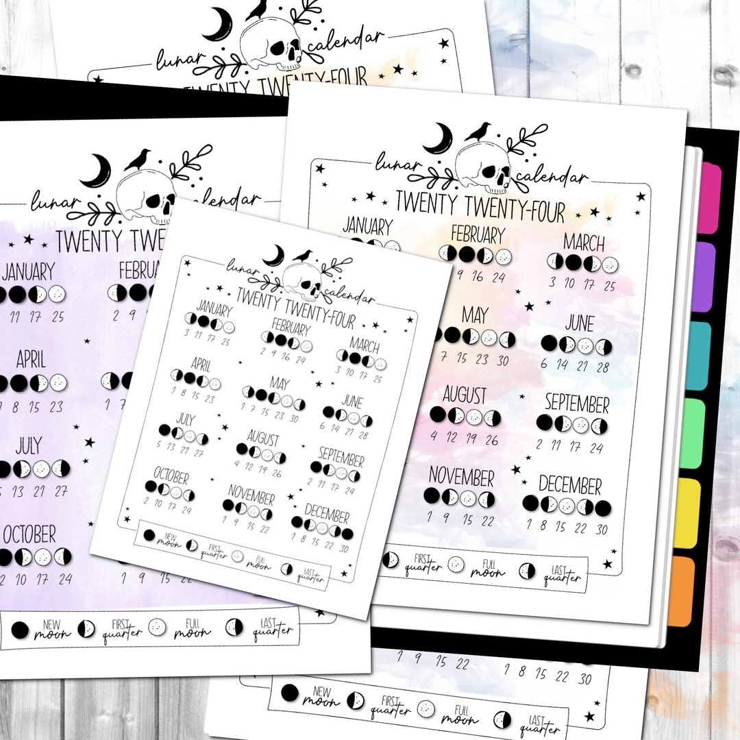 2024 Lunar Calendar, Moon Phase Planner, Monthly Lunar Cycle, Moon