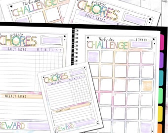 Chore Chart | Weekly To do List | Responsibility Tracker | 30 Day Challenge | Multiple Sizes | Full letter Fillable | Printable | PDF
